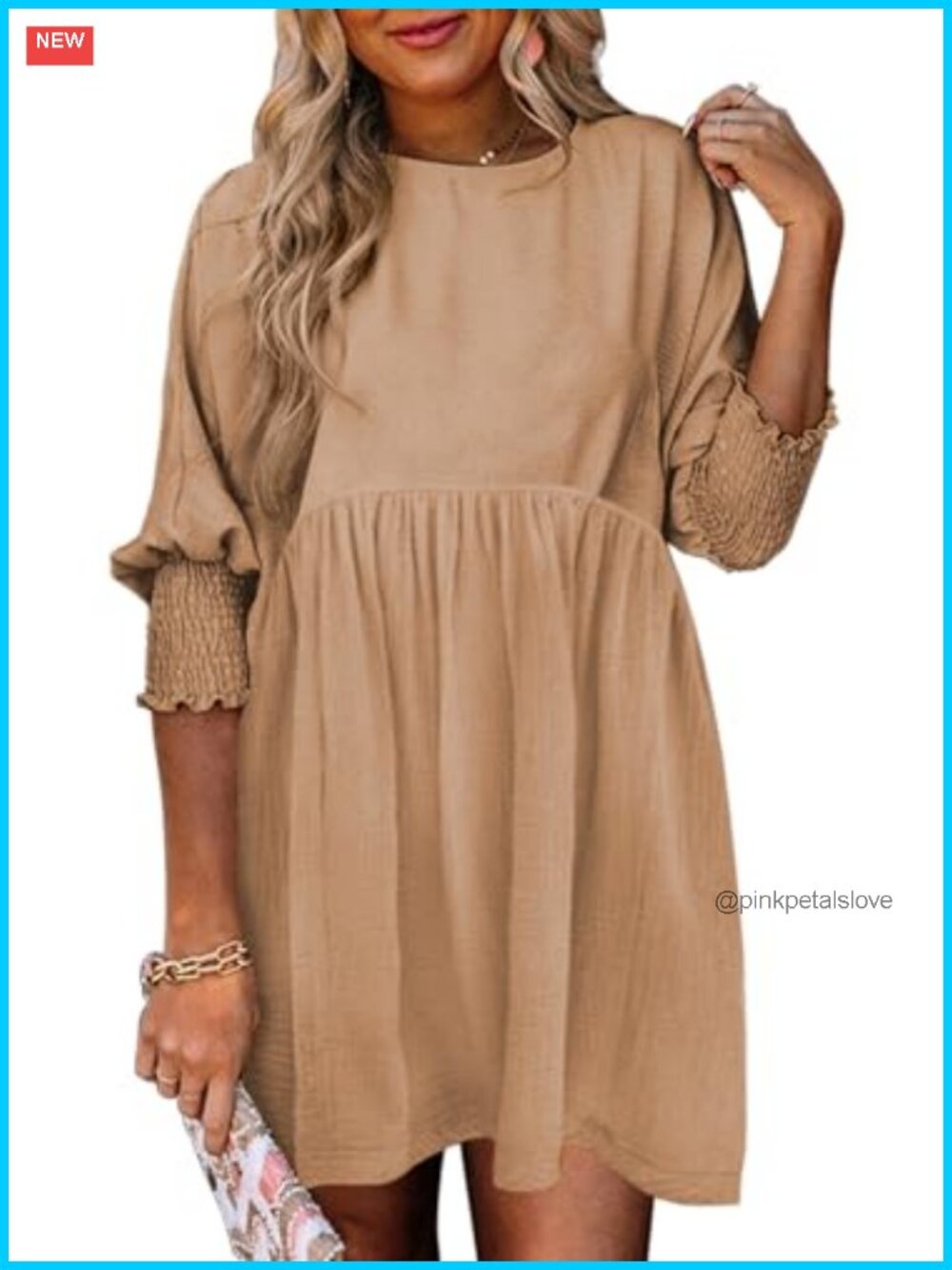 Womens Babydoll Mini Dress 3/4 Lantern Sleeve Tiered Ruffle Swing